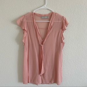Abercrombie cap sleeve ruffle pink blouse sheer M